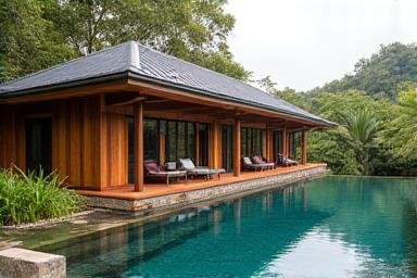 Luxury island resort aerial view