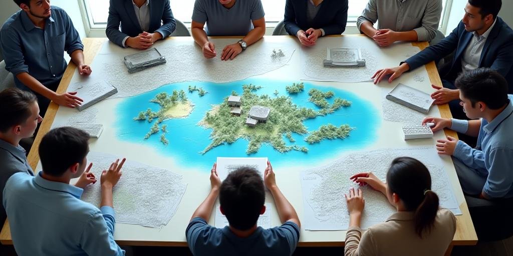Team working on a master plan for an island project